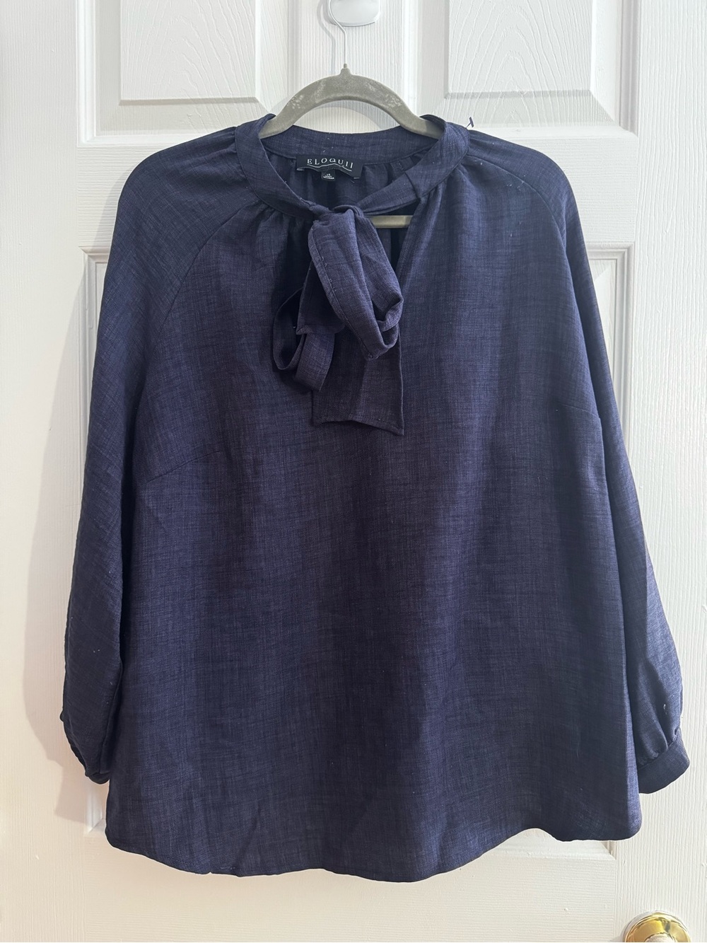 Eloquii Deep Navy Tie-Neck Blouse Size 14
